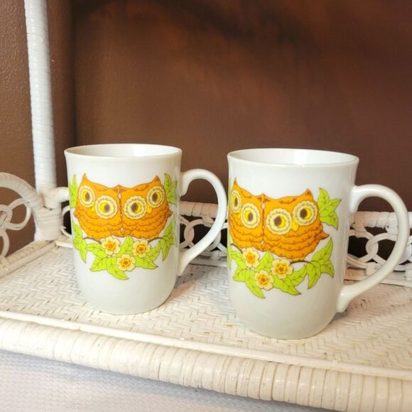 Vintage Owl Mugs – Pair of Retro Brown & Yellow Owl Cups 🦉🌼 - Picture 3 of 6